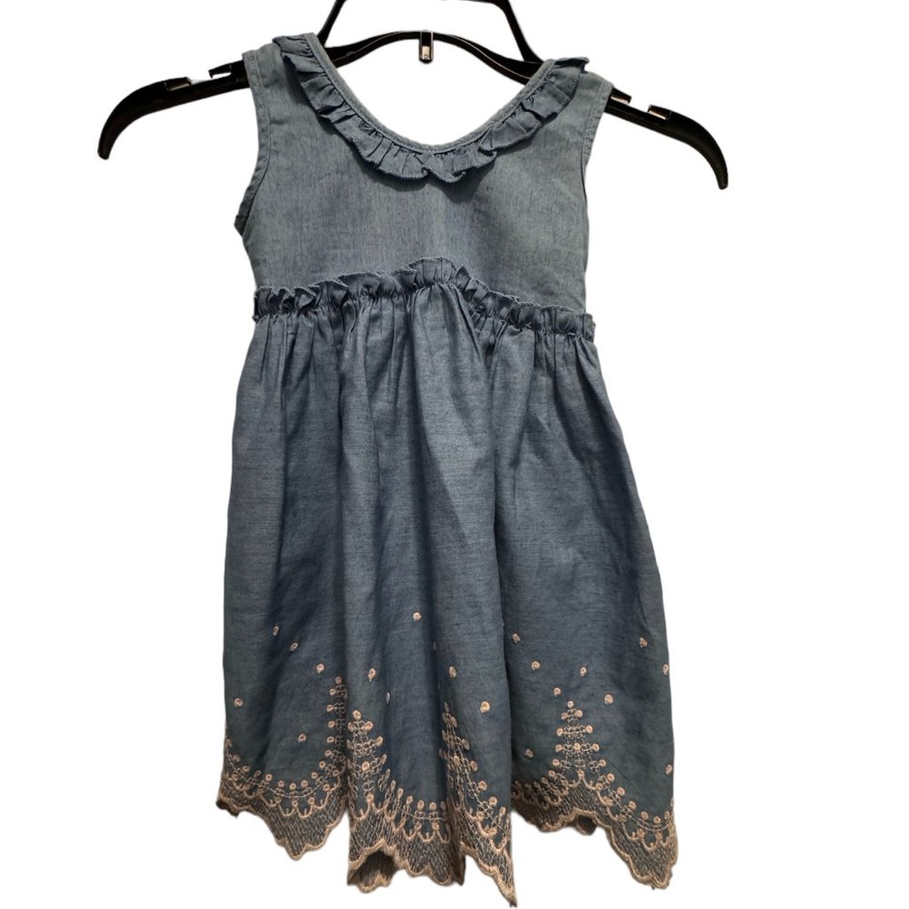 Blue Denim dress size small with pink eyelet embroidery